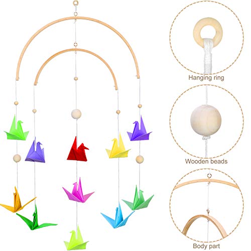 Nursery Mobile Crib Bed Bell Ceiling Wooden Wind Chime Hanging DIY Wooden Frame Ornaments Handmade Kit for Infant Toys Nursing Accessories Nurse Charms (Semi-Circular)