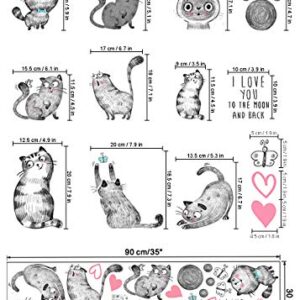 Cartoon Cats Wall Decals - MAIYU 9 Cute Kittens with Butterfly Heart Paw Print Wall Stickers for Kids Bedroom Living Room Nursery Home Decorations