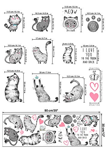 Cartoon Cats Wall Decals - MAIYU 9 Cute Kittens with Butterfly Heart Paw Print Wall Stickers for Kids Bedroom Living Room Nursery Home Decorations