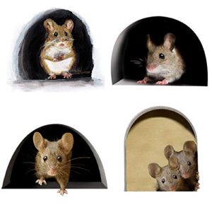 3d wall stickers,realistic mouse,hole wall mouse in a hole wall decal fun art animal stickers for home decor living room nursery bedroom kids room wall decoration(4pcs/set)