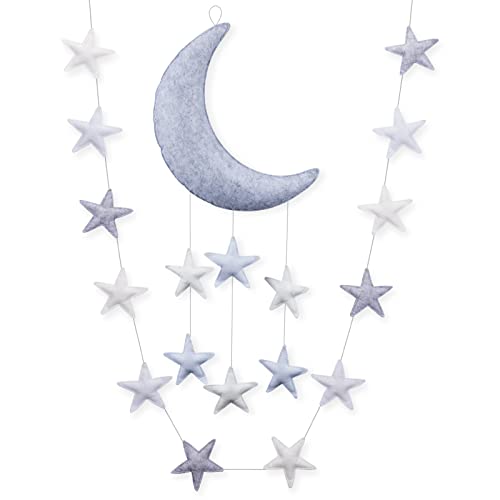 Moon and Stars Nursery Decor - Two Baby Wall Decorations for Nursery Hanging Moon Nursery Wall Decor and Separate Star Wall Baby Decor for Nursery Star Baby Nursery Garland