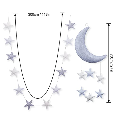 Moon and Stars Nursery Decor - Two Baby Wall Decorations for Nursery Hanging Moon Nursery Wall Decor and Separate Star Wall Baby Decor for Nursery Star Baby Nursery Garland