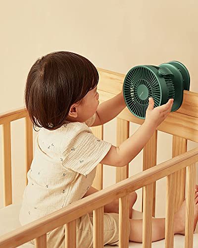 JISULIFE Clip on Baby Stroller Fan, 4000mAh Battery Operated Fan, Portable Personal Small Fan, Quiet & Narrow Slot Design, 4 Speeds, Max 14 Hrs, Ideal for Bed, Desk, Car Seat - Dark Green