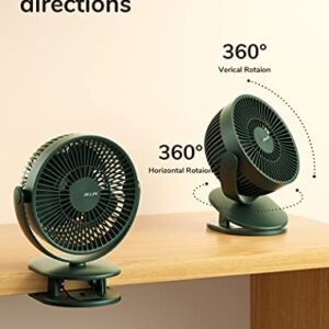 JISULIFE Clip on Baby Stroller Fan, 4000mAh Battery Operated Fan, Portable Personal Small Fan, Quiet & Narrow Slot Design, 4 Speeds, Max 14 Hrs, Ideal for Bed, Desk, Car Seat - Dark Green