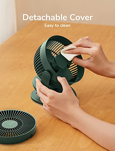 JISULIFE Clip on Baby Stroller Fan, 4000mAh Battery Operated Fan, Portable Personal Small Fan, Quiet & Narrow Slot Design, 4 Speeds, Max 14 Hrs, Ideal for Bed, Desk, Car Seat - Dark Green