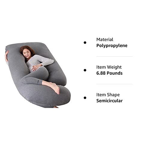 Elover Pregnancy Pillows for Sleeping,U Shaped Full Body Pillow for Pregnancy Women with Removable Jersey Cotton Cover,57 Inch Maternity Pillow(Jersey,Dark Grey)