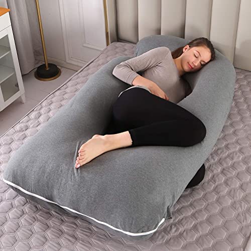 Elover Pregnancy Pillows for Sleeping,U Shaped Full Body Pillow for Pregnancy Women with Removable Jersey Cotton Cover,57 Inch Maternity Pillow(Jersey,Dark Grey)