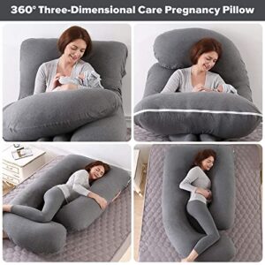 Elover Pregnancy Pillows for Sleeping,U Shaped Full Body Pillow for Pregnancy Women with Removable Jersey Cotton Cover,57 Inch Maternity Pillow(Jersey,Dark Grey)