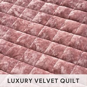 RECYCO Luxury Velvet Quilt Set King Size, Lightweight Velvet Comforter Set, Oversized Bedspread Coverlet Quilted Bedding Set, with 2 Matching Pillow Shams, for All Season, Dusty Mauve Pink