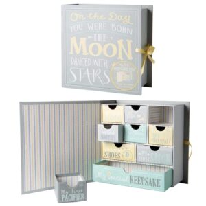 votum baby keepsake box for treasured memories, moon & stars - lightweight, handcrafted baby boxes with 9 labeled compartments for first memories - gender neutral baby shower gifts for girls, boys