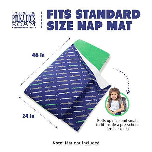 WTPDR Nap Pocket – Toddler Nap Mat Cover and Blanket for Preschool and Day Care – Machine Washable & Easily Foldable – Roll Nap Mat for Toddlers, Shark Pattern