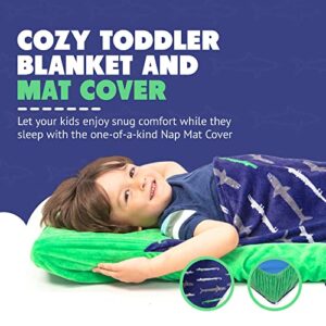 WTPDR Nap Pocket – Toddler Nap Mat Cover and Blanket for Preschool and Day Care – Machine Washable & Easily Foldable – Roll Nap Mat for Toddlers, Shark Pattern