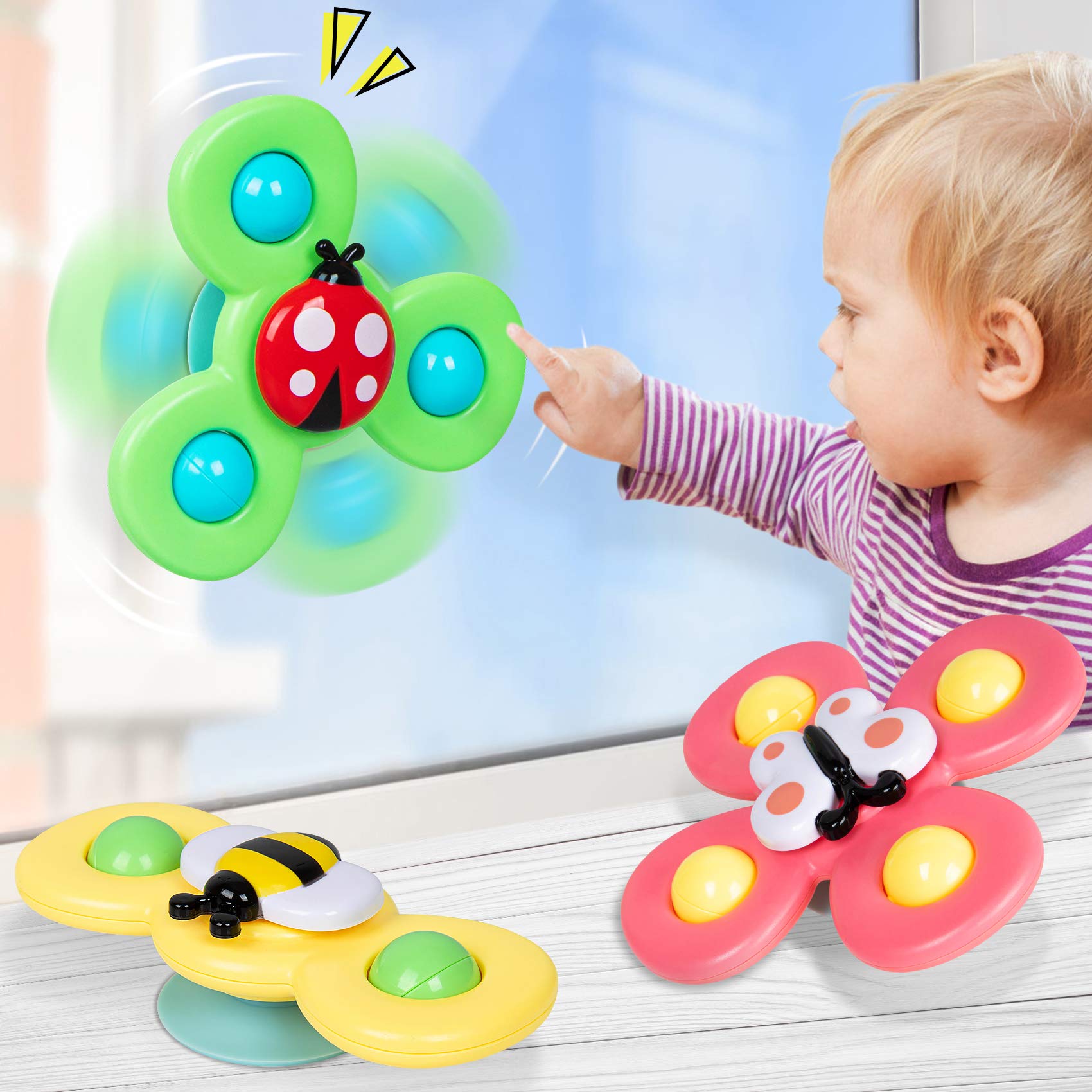 NARRIO Travel Toys , Suction Cup Spinner Infant Baby Toys 12-18 Months, First Easter Birthday Gifts Girl Toys, Spinning Top Sensory Toys for Toddlers Age 1-3 Year Old Boy