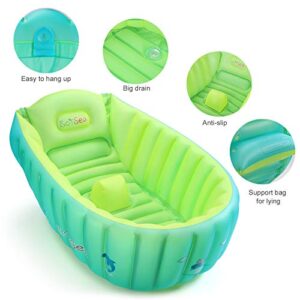 Boysea Inflatable Baby Bathtub with Air Pump, Bathtub Seat with Anti-Sliding Saddle Horn for Newborn to Toddler, Portable Travel Shower Basin with Back Support, Deflates and Folds Easily