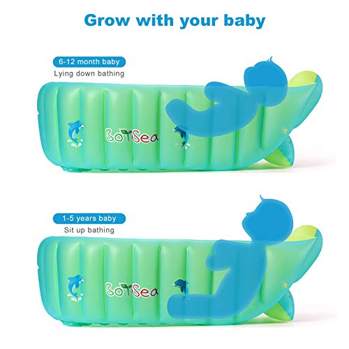 Boysea Inflatable Baby Bathtub with Air Pump, Bathtub Seat with Anti-Sliding Saddle Horn for Newborn to Toddler, Portable Travel Shower Basin with Back Support, Deflates and Folds Easily