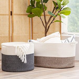 indressme large grey cotton blanket basket & xxxl large baby laundry basket toys storage bin (set of 2)