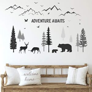 tenare 3 sheets nursery wall decals dreamy forest with pine tree animal deer and mountain decals inspirational quote wall stickers diy wall decals for kids' room living room bedroom (simple style)