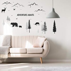 Tenare 3 Sheets Nursery Wall Decals Dreamy Forest with Pine Tree Animal Deer and Mountain Decals Inspirational Quote Wall Stickers DIY Wall Decals for Kids' Room Living Room Bedroom (Simple Style)