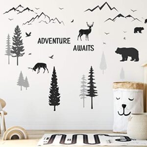 Tenare 3 Sheets Nursery Wall Decals Dreamy Forest with Pine Tree Animal Deer and Mountain Decals Inspirational Quote Wall Stickers DIY Wall Decals for Kids' Room Living Room Bedroom (Simple Style)