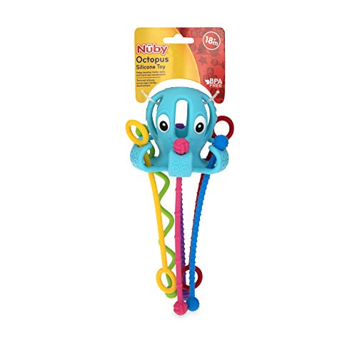 Nuby Octopus 100% Silicone Pull String Interactive Toy: 18M+, Multi