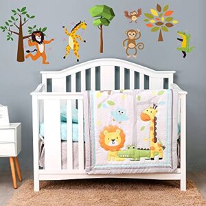 baby bees 4 pieces animal safari crib bedding sets for boys and girls | baby bedding crib set of crib sheet, quilt, dust ruffle for standard size crib