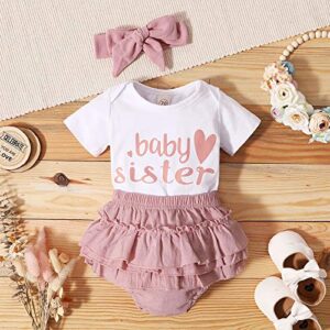 Dimoybabe Baby Girl Clothes Stuff Newborn Infant Summer Cute Outfit Cotton Ruffle Short Sleeve Romper + Floral Pants + Headband White Pink Baby Sister 0-3 Months 70CM