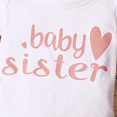 Dimoybabe Baby Girl Clothes Stuff Newborn Infant Summer Cute Outfit Cotton Ruffle Short Sleeve Romper + Floral Pants + Headband White Pink Baby Sister 0-3 Months 70CM