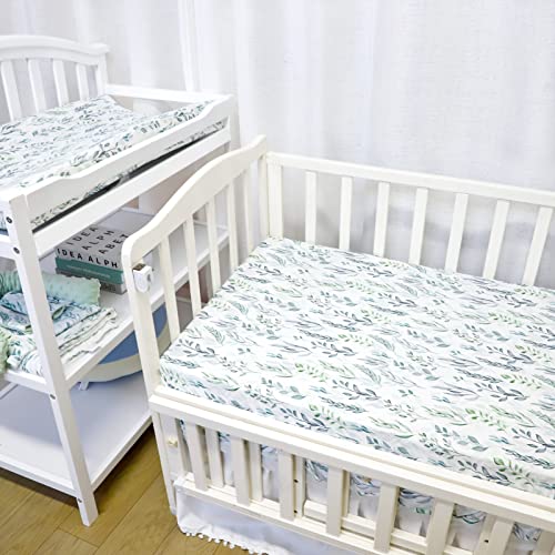 DILIMI Crib Sheet Fitted Crib Sheets for Baby Boys Girls, Ultra-Soft Cotton Blend Baby Sheet Fits Standard Crib and Toddler Mattress, Green Leaf