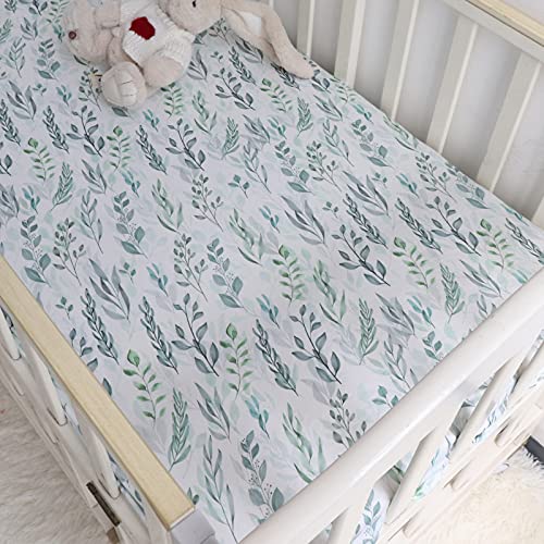 DILIMI Crib Sheet Fitted Crib Sheets for Baby Boys Girls, Ultra-Soft Cotton Blend Baby Sheet Fits Standard Crib and Toddler Mattress, Green Leaf