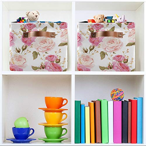 SEULIFE Floral Flower Rose Pink Foldable Storage Basket, Large Collapsible Organizer Storage Bin Cube Toys Storage Boxes with Handles for Bathroom Kids Nursery Closet Storage, 1 Pack