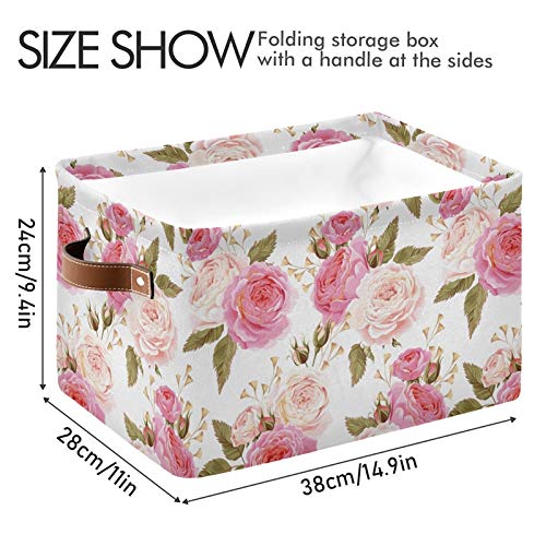 SEULIFE Floral Flower Rose Pink Foldable Storage Basket, Large Collapsible Organizer Storage Bin Cube Toys Storage Boxes with Handles for Bathroom Kids Nursery Closet Storage, 1 Pack