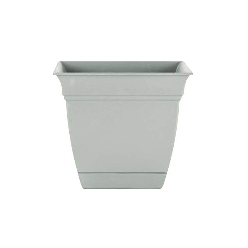 The HC Companies 6 Inch Eclipse Square Planter with Saucer - Indoor Outdoor Plant Pot for Flowers, Vegetables, and Herbs, Cottage Stone