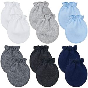 6 pairs newborn baby mittens no scratch infant gloves mitten for baby 0-6 months (white, light grey, light blue, medium grey, black grey, navy blue)