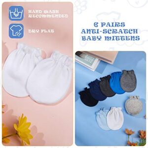 6 Pairs Newborn Baby Mittens No Scratch Infant Gloves Mitten for Baby 0-6 Months (White, Light Grey, Light Blue, Medium Grey, Black Grey, Navy Blue)