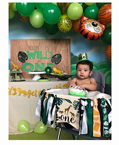 Ullovit First 1st Birthday Crown for Baby Boys Prince, Sparkle Gold Green Wild One Birthday Hat Headband Cake Smash Photo Decoration by Moonlightgo