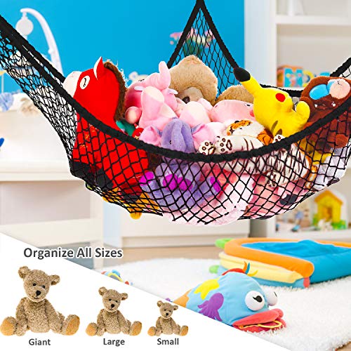 KOHUIJOO Stuffed Animal Hammock,Toy Hammock Net, Jumbo Toy Storage Net 83" Wall Sling Corner Extra Large Kids Children Mesh Toy Net Organizer (Black, 83 Inch)