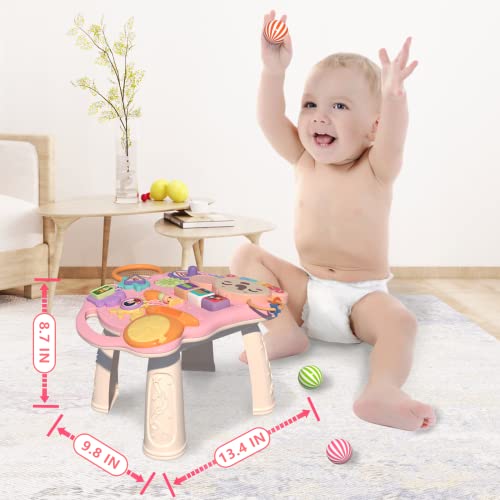 QDRAGON 3 in 1 Baby Walker and Activity Center for Baby Girl,Toddler, Learning to Walk, Sit to Stand, Early Learning Push Toys for Infant 6-12 Months Pink