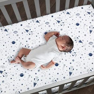 Lambs & Ivy Sky Rocket 5-Piece Blue Galaxy/Space Nursery Baby Crib Bedding Set