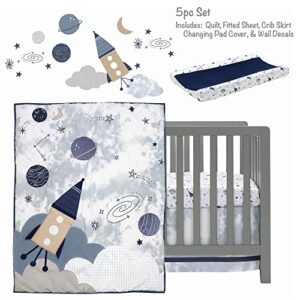 Lambs & Ivy Sky Rocket 5-Piece Blue Galaxy/Space Nursery Baby Crib Bedding Set