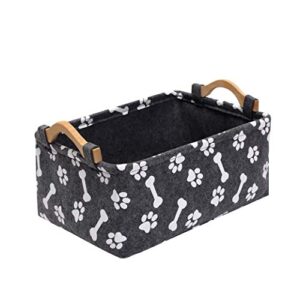 geyecete dog toy box bin storage basket bins - with wooden handle, printing felt pet supplies storage toy chest storage trunk-gray