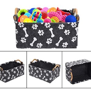 Geyecete dog toy box bin storage basket bins - with Wooden Handle, Printing felt Pet supplies storage Toy Chest Storage Trunk-Gray