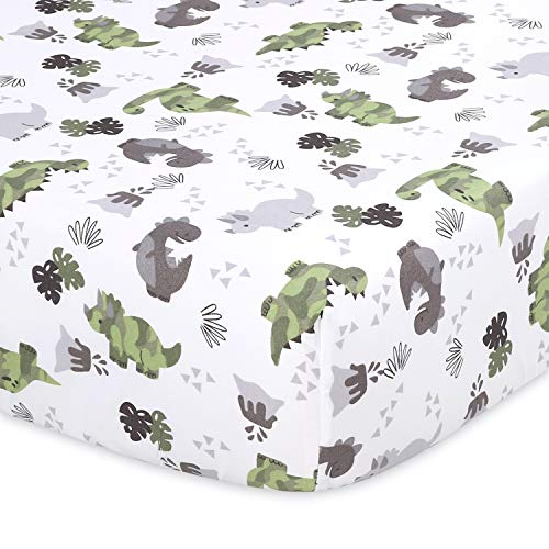 The Peanutshell Dinosaur Fitted Crib Sheet Set for Baby Boys or Girls, 2 Pack Unisex Set