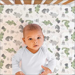 The Peanutshell Dinosaur Fitted Crib Sheet Set for Baby Boys or Girls, 2 Pack Unisex Set