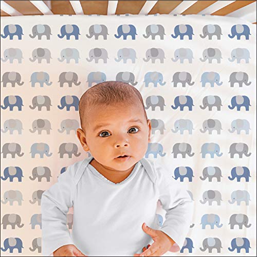 The Peanutshell Elephant Fitted Crib Sheet Set for Baby Boys or Girls, 2 Pack Unisex Set