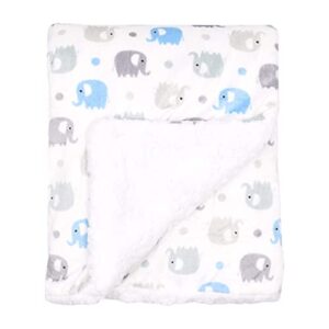 everyday kids large ultra soft gray and blue elephant minky baby blanket for boys mink and sherpa toddler and baby boy blanket measures 30 x 40”; trendy animal elephant baby nursery decor