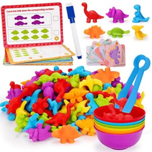 counting dinosaurs toys matching games for kids with sorting bowls toddler learning activities manipulatives preschool must have counters montessori fine motor skills toys age 2 3 4 5 years (102 pcs)