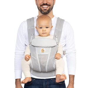 ergobaby omni breeze all carry positions breathable mesh baby carrier newborn to toddler with enhanced lumbar support & airflow (7-45 lb), pearl grey