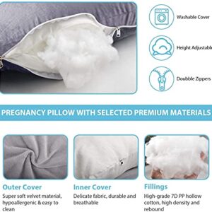 Jcickt Pregnancy Pillow J Shaped Full Body Pillow with Velvet Cover Grey Maternity Pillow for Pregnant Women, 60"