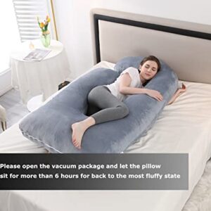 Jcickt Pregnancy Pillow J Shaped Full Body Pillow with Velvet Cover Grey Maternity Pillow for Pregnant Women, 60"