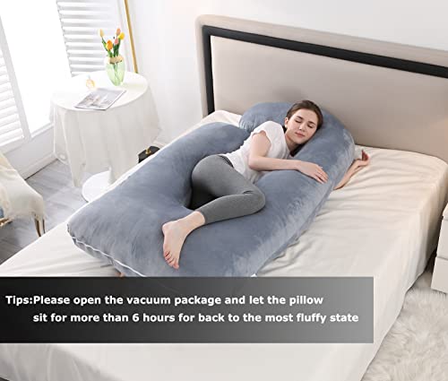 Jcickt Pregnancy Pillow J Shaped Full Body Pillow with Velvet Cover Grey Maternity Pillow for Pregnant Women, 60"